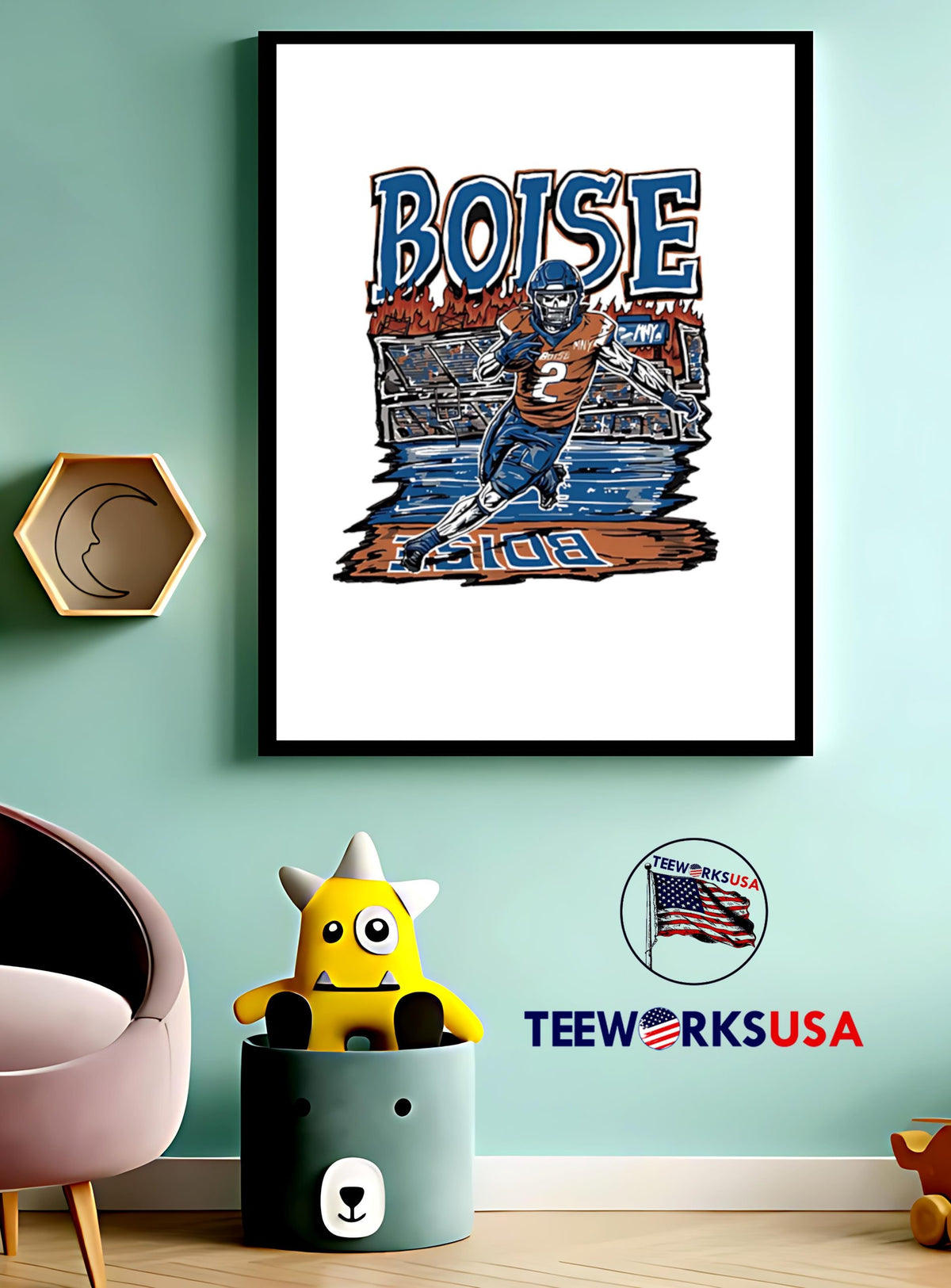 Boise State Broncos football fiery skeleton number 2 - Adult & Kids T-Shirts, Sweatshirts & Hoodies apparel design preview 4