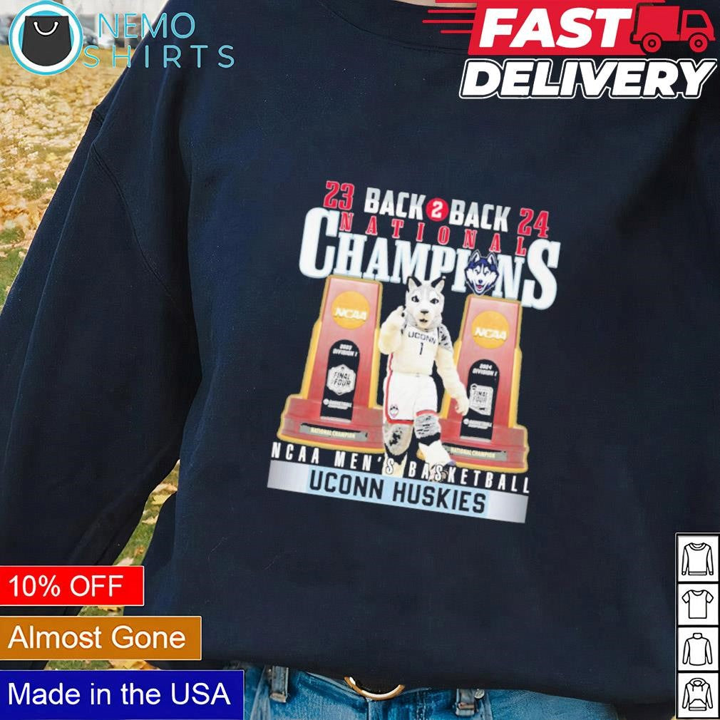 Uconn Huskies 23 24 back 2 national champions mascot - Adult & Kids T-Shirts, Sweatshirts & Hoodies apparel design preview 1