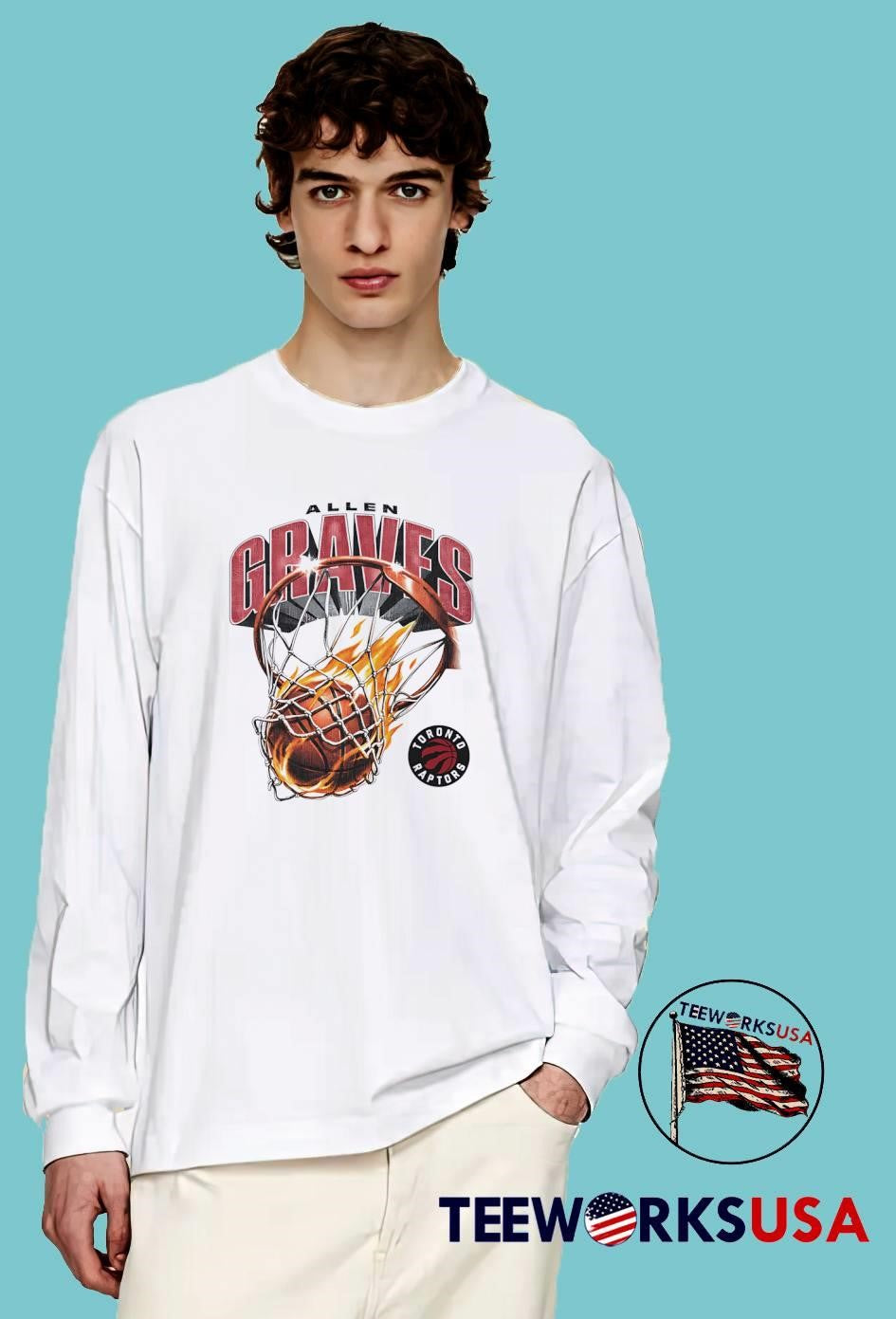 Allen Graves Burning Basketball Through Net Toronto - Adult & Kids T-Shirts, Sweatshirts & Hoodies apparel design preview 3