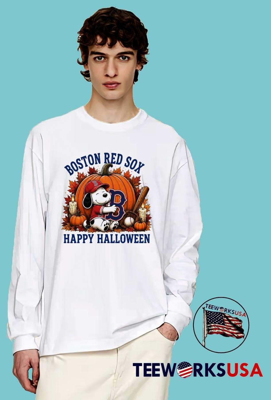 Boston Red Sox Snoopy Hugging Letter B Halloween - Adult & Kids T-Shirts, Sweatshirts & Hoodies apparel design preview 3