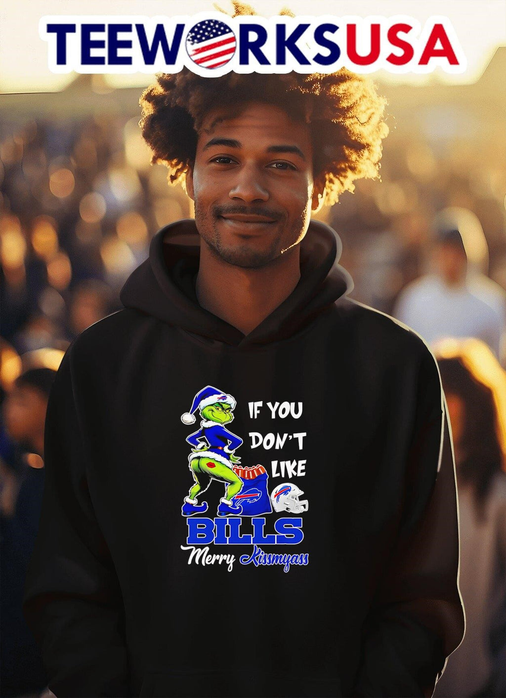 Grinch if you don't like Bills Merry Kissmyass - Adult & Kids T-Shirts, Sweatshirts & Hoodies apparel design preview 2
