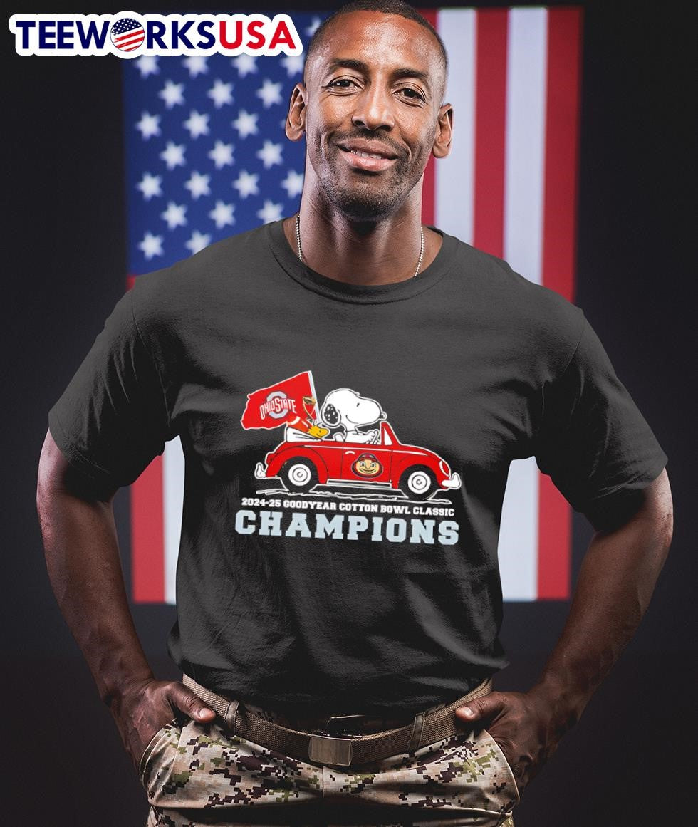 Snoopy driving car 2024-25 Goodyear Cotton Bowl - Adult & Kids T-Shirts, Sweatshirts & Hoodies apparel design preview 1