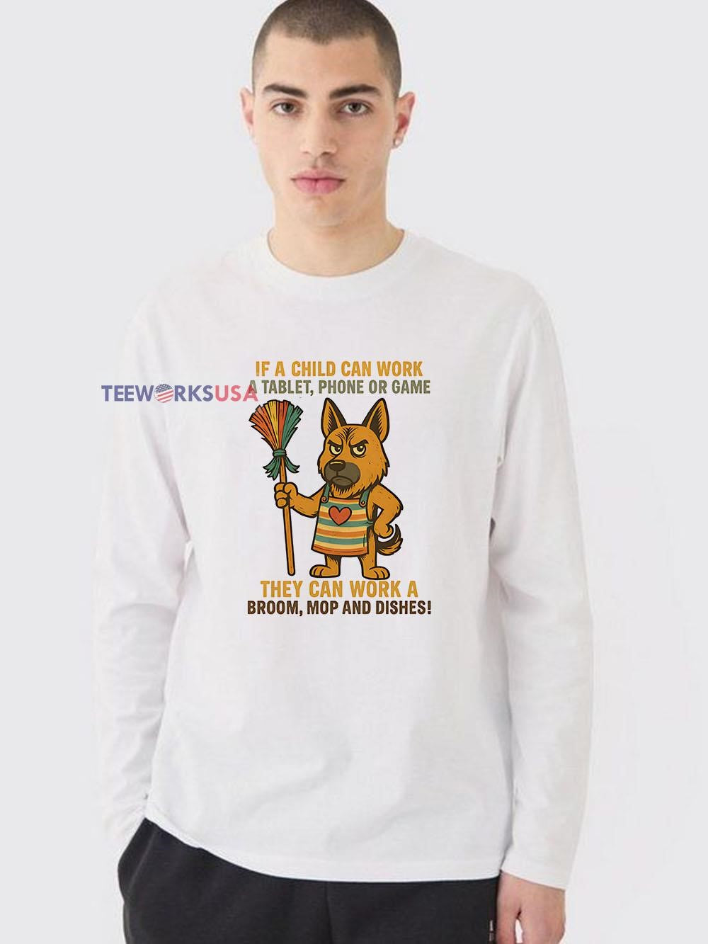 German Shepherd if a child can work tablet phone or - Adult & Kids T-Shirts, Sweatshirts & Hoodies apparel design preview 3