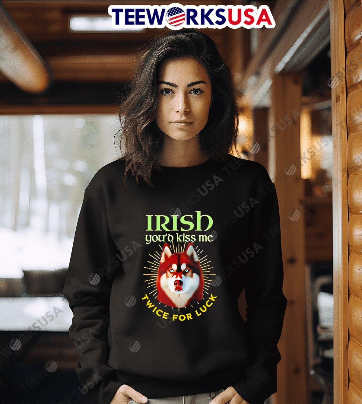 Irish You'd Kiss Me Twice For Luck Husky - Adult & Kids T-Shirts, Sweatshirts & Hoodies apparel design preview 6