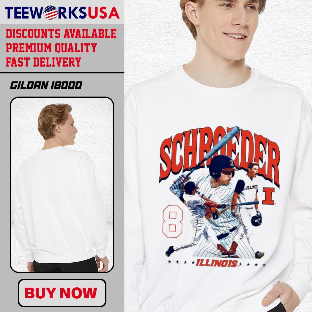 Illinois Fighting Illini Jacob Schroeder 8 baseball - Adult & Kids T-Shirts, Sweatshirts & Hoodies apparel design preview 3