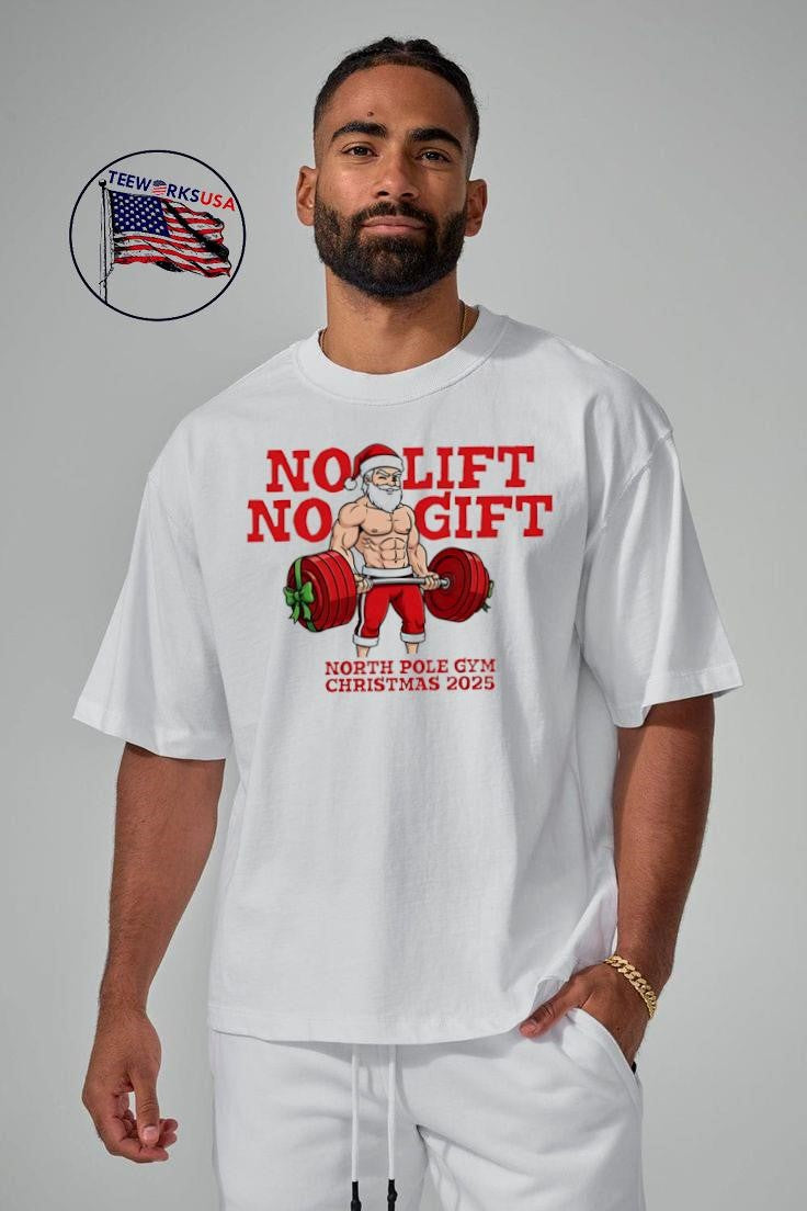 No Lift Gift Gym Santa Christmas - Adult & Kids T-Shirts, Sweatshirts & Hoodies apparel design preview 5