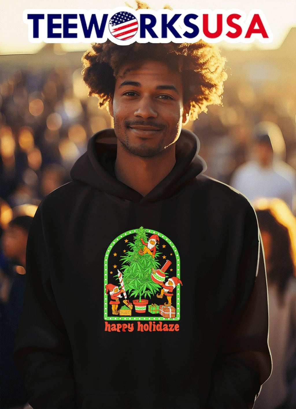 Happy holidaze Christmas weed tree - Adult & Kids T-Shirts, Sweatshirts & Hoodies apparel design preview 2