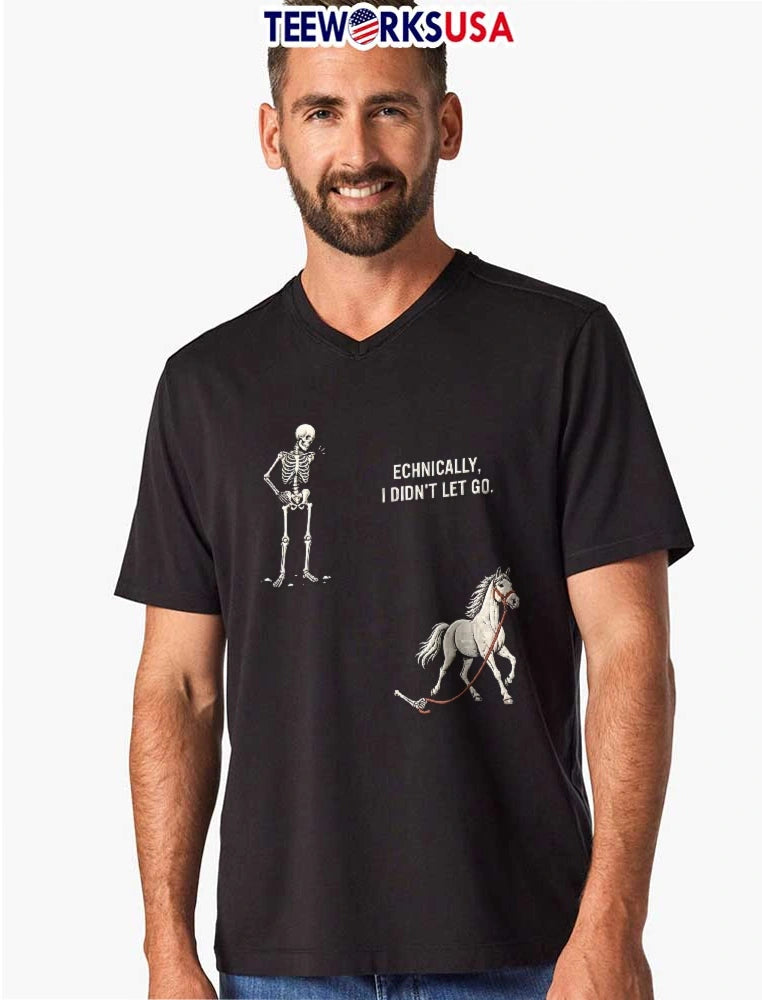 Technically I Didnt Let Go Skeleton Standing White - Adult & Kids T-Shirts, Sweatshirts & Hoodies apparel design preview 8