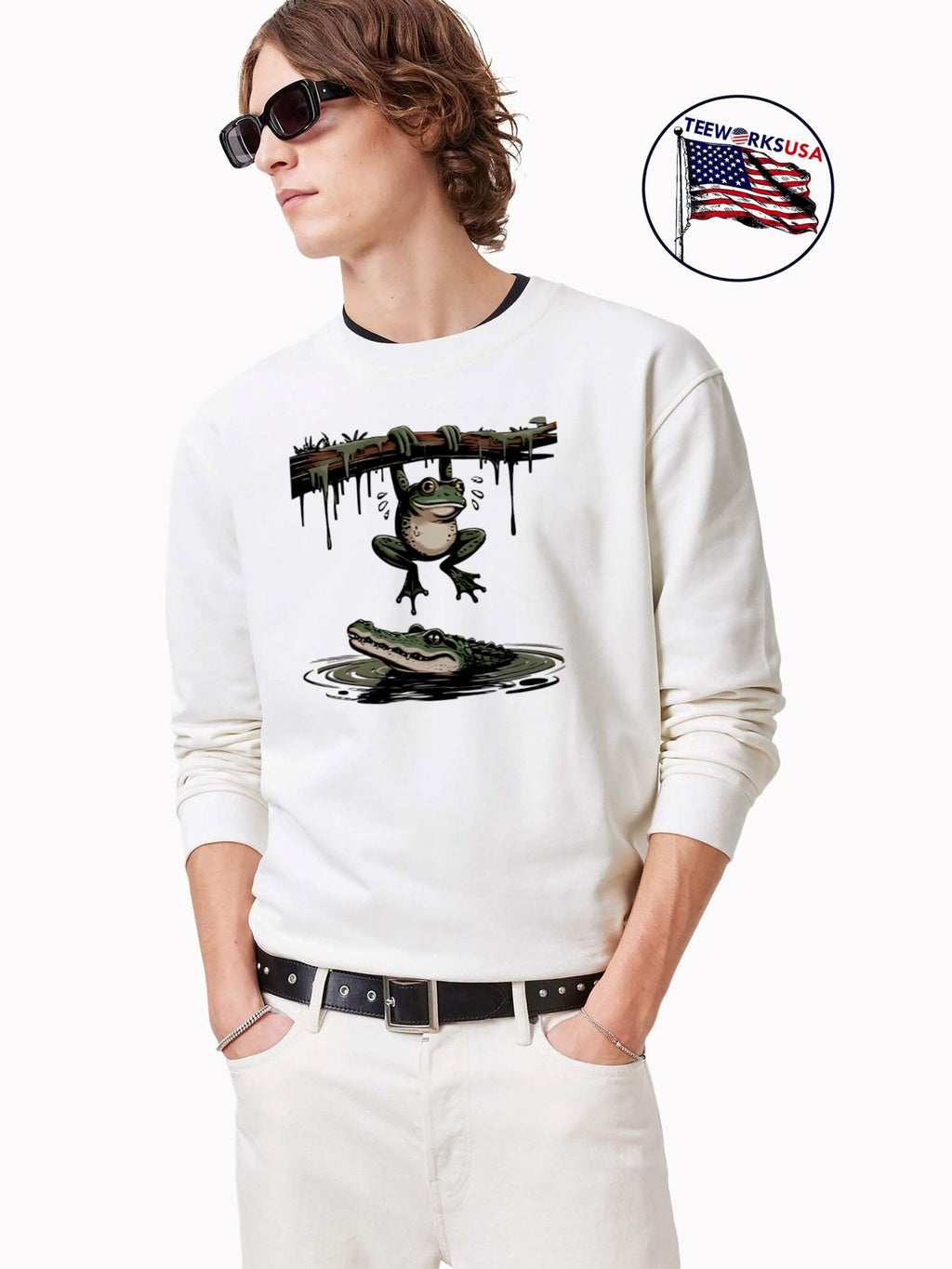 Frog and Alligator - Adult & Kids T-Shirts, Sweatshirts & Hoodies apparel design preview 3