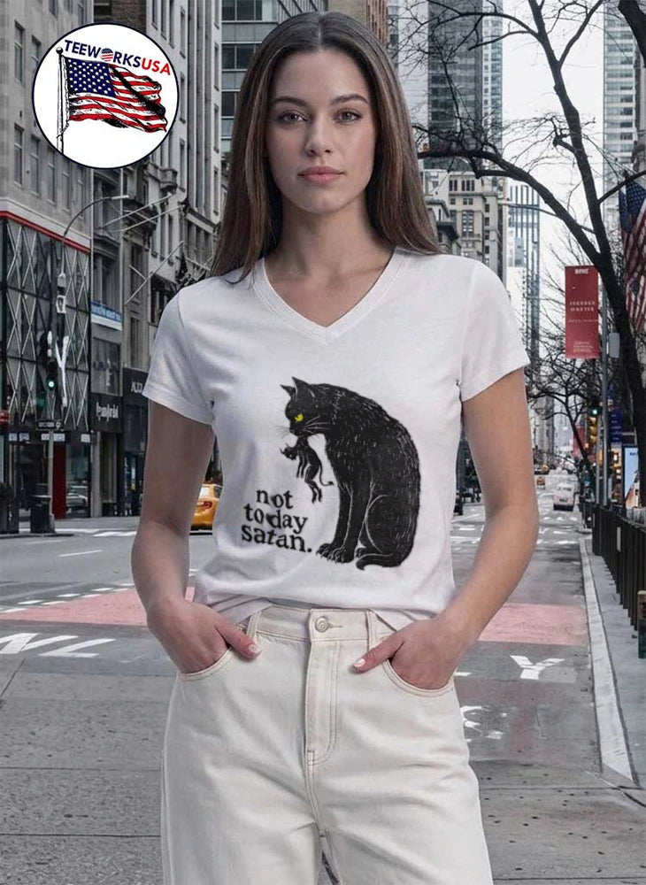 Not Today Satan Black Cat - Adult & Kids T-Shirts, Sweatshirts & Hoodies apparel design preview 7