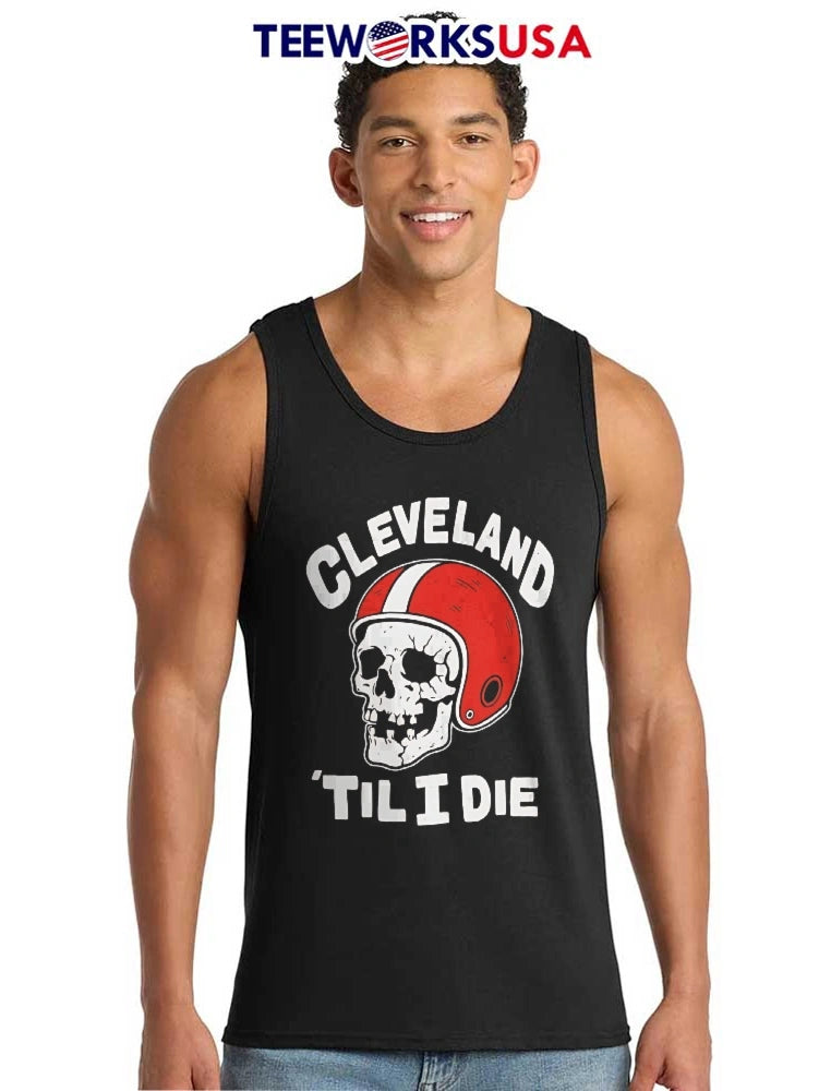 Cleveland Til I Die Skull Wearing Retro Red Striped - Adult & Kids T-Shirts, Sweatshirts & Hoodies apparel design preview 6