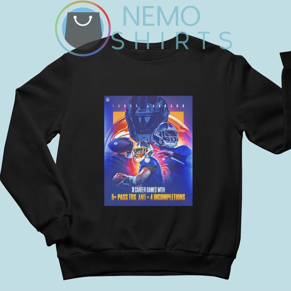 Lamar Jackson Baltimore Ravens 3 career games with 5 - Adult & Kids T-Shirts, Sweatshirts & Hoodies apparel design preview 4