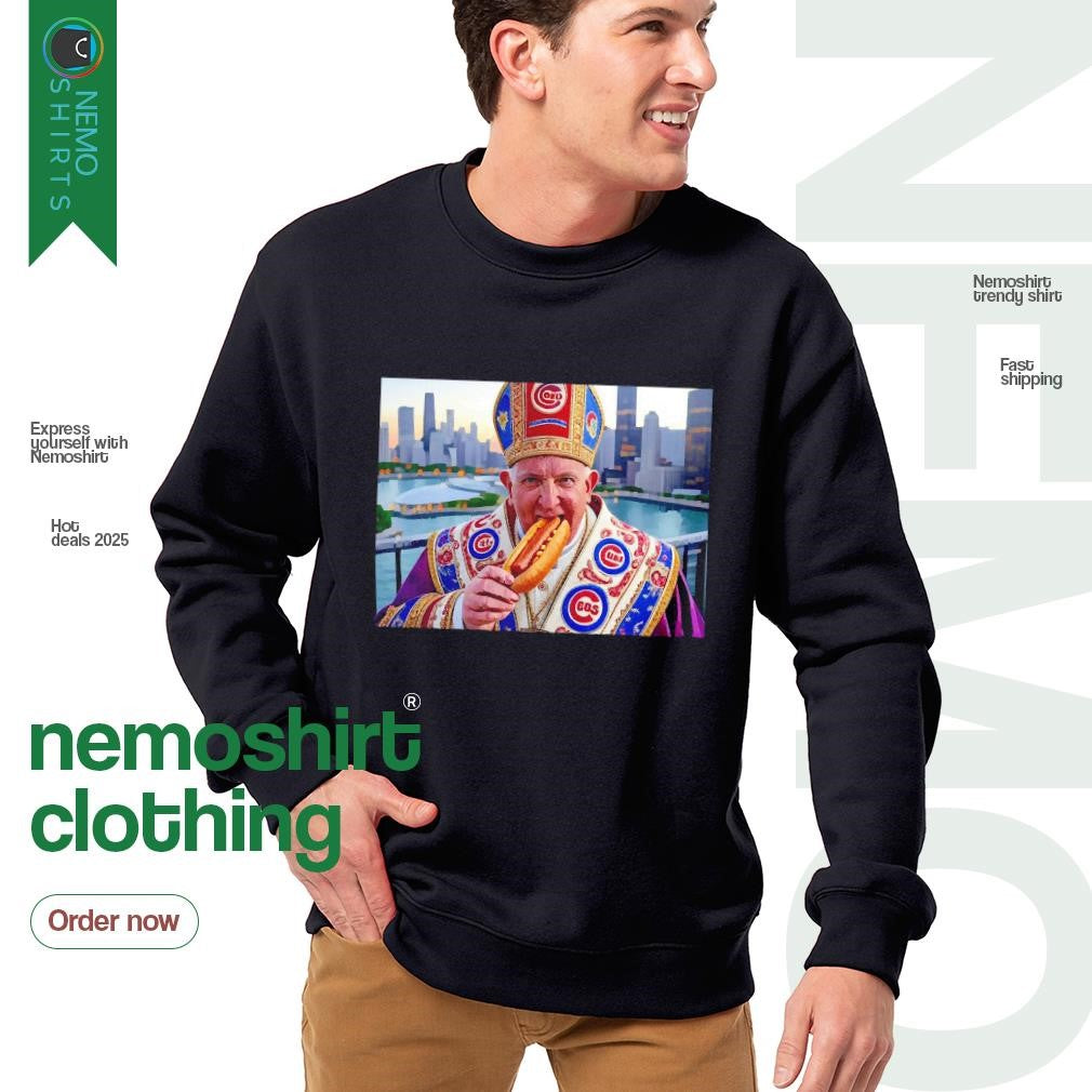Chicago Cubs Pope eating hot dog - Adult & Kids T-Shirts, Sweatshirts & Hoodies apparel design preview 4