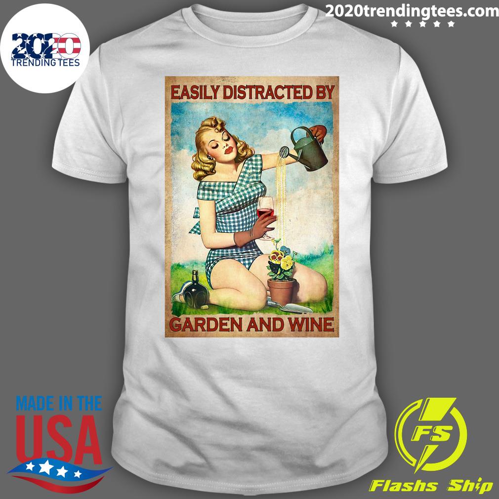 Easily Distracted By Garden And Wine Vintage Art - Adult & Kids T-Shirts, Sweatshirts & Hoodies apparel design preview 1