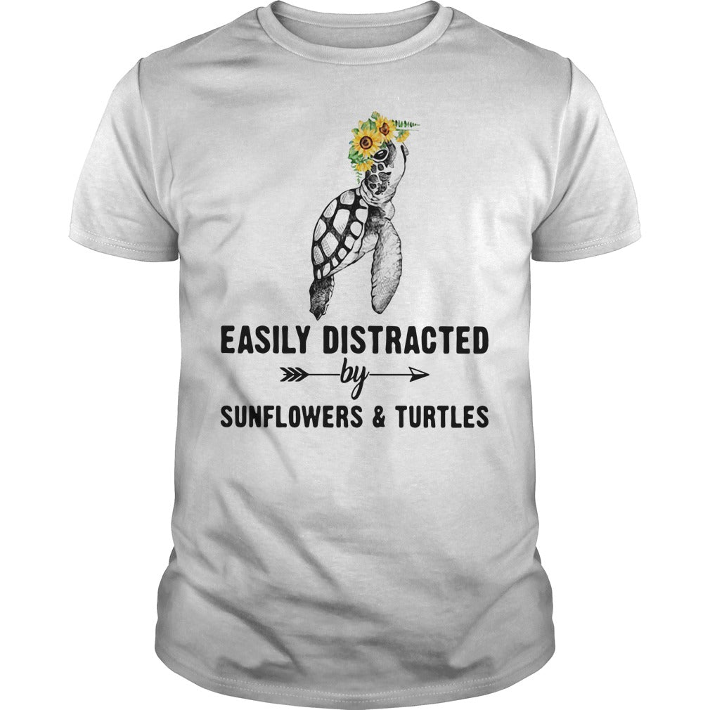 Easily Distracted By Sunflowers And Turtles - Adult & Kids T-Shirts, Sweatshirts & Hoodies apparel design preview 1