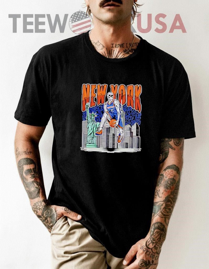 New York Skeleton Dunking with Statue of Liberty and - Adult & Kids T-Shirts, Sweatshirts & Hoodies apparel design preview 1
