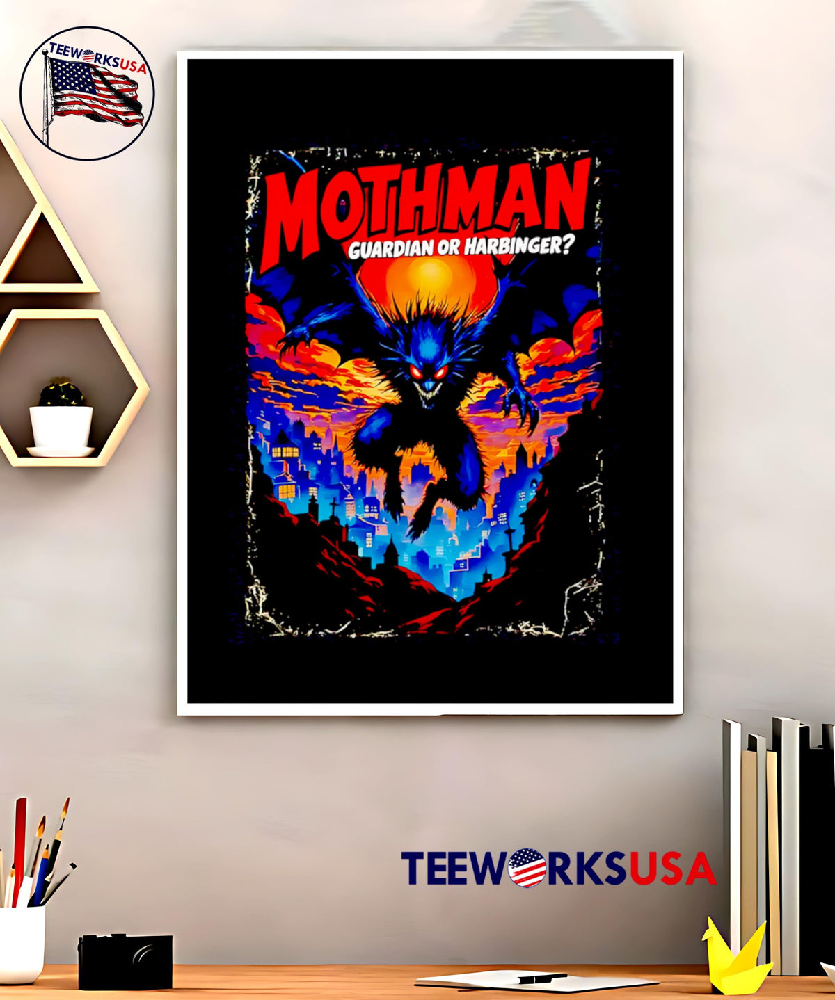 Mothman Guardian or Harbinger sunset - Adult & Kids T-Shirts, Sweatshirts & Hoodies apparel design preview 5