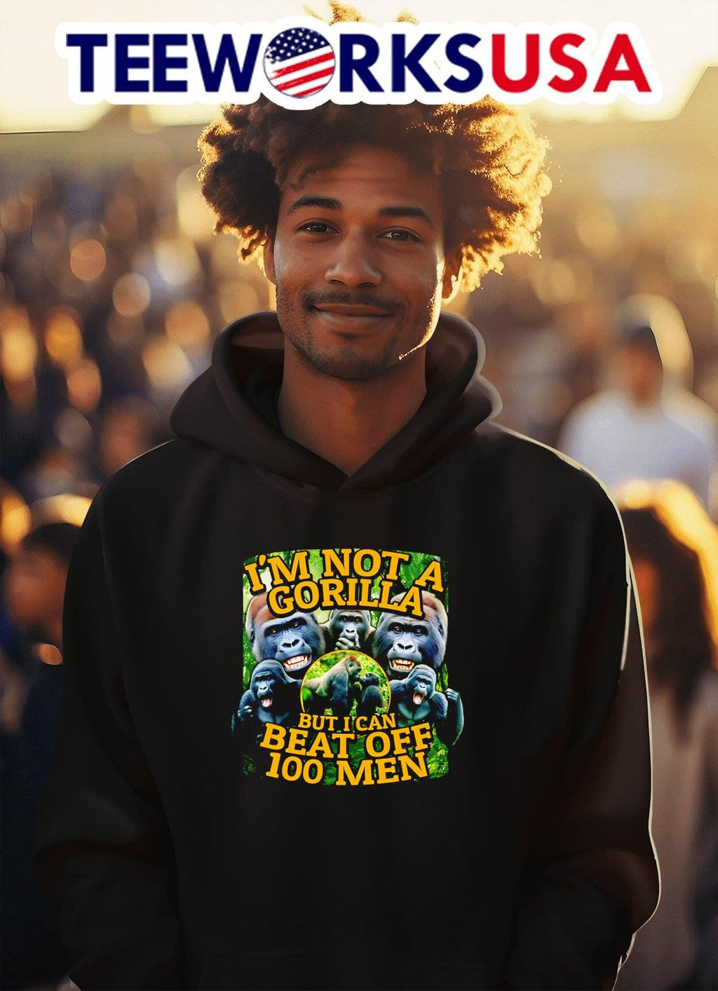 I'm not a gorilla but I can beat off 100 men graphic - Adult & Kids T-Shirts, Sweatshirts & Hoodies apparel design preview 2