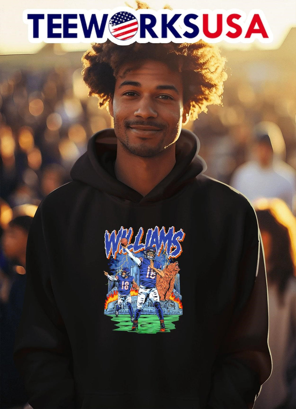 Chicago Bears Caleb Williams 18 burn stadium - Adult & Kids T-Shirts, Sweatshirts & Hoodies apparel design preview 2