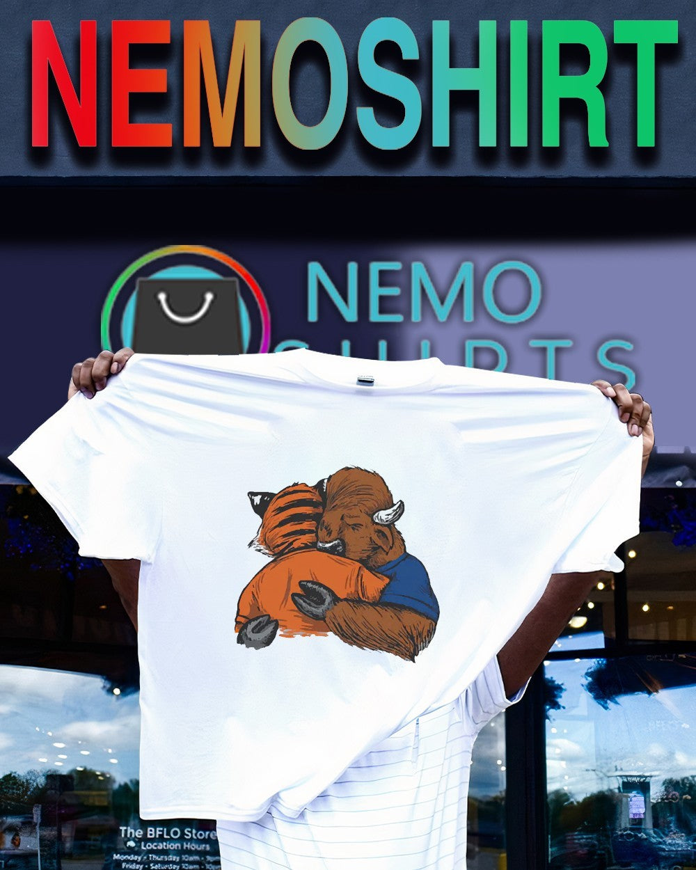 Buffalo Bills Cincinnati Bengals hug mascot - Adult & Kids T-Shirts, Sweatshirts & Hoodies apparel design preview 1
