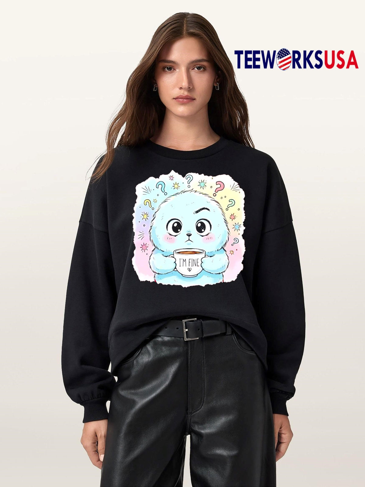 Best I'm Fine Fluffy Monster Coffee cute cartoon - Adult & Kids T-Shirts, Sweatshirts & Hoodies apparel design preview 5