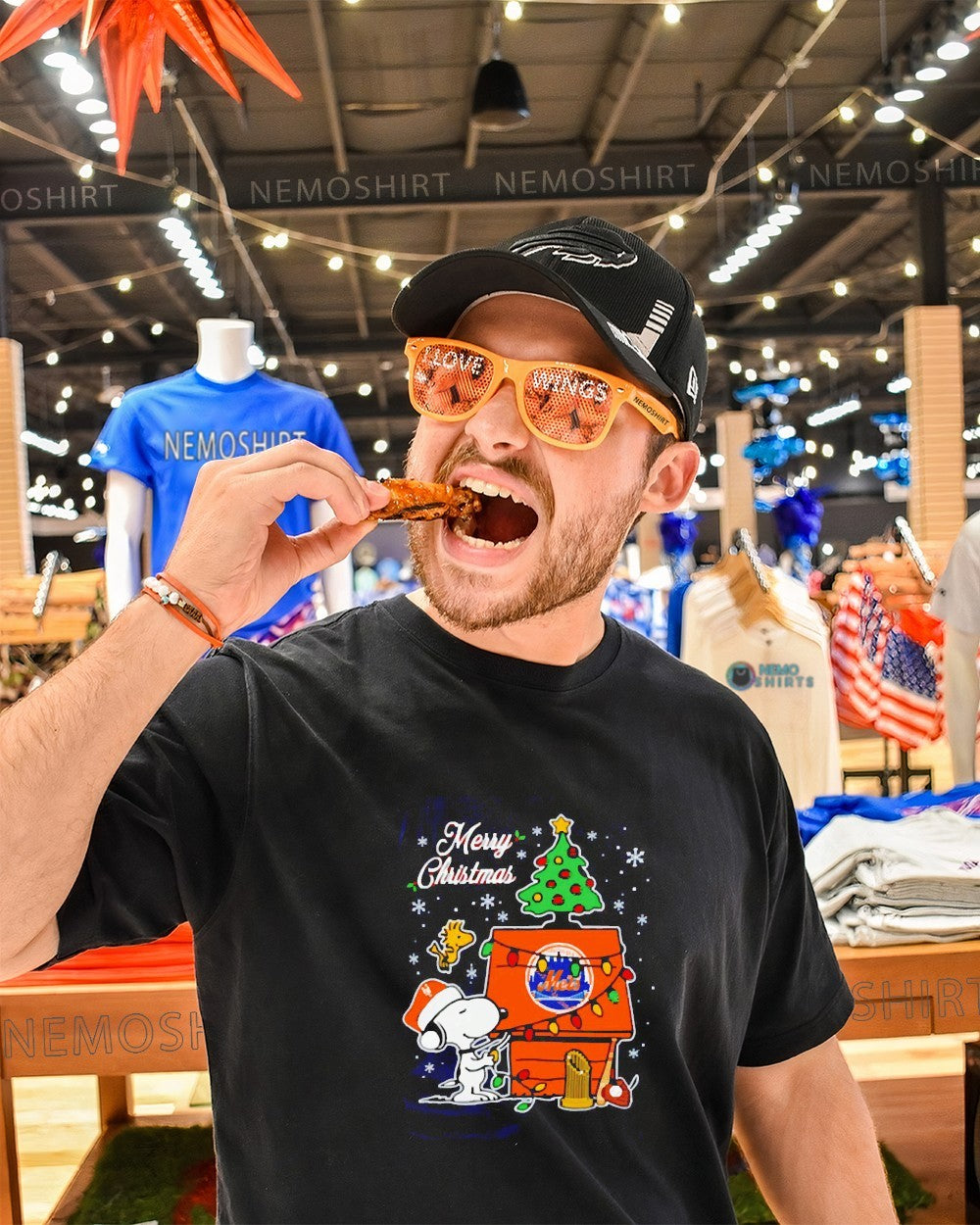 New York Mets Snoopy Merry Christmas baseball world - Adult & Kids T-Shirts, Sweatshirts & Hoodies apparel design preview 1