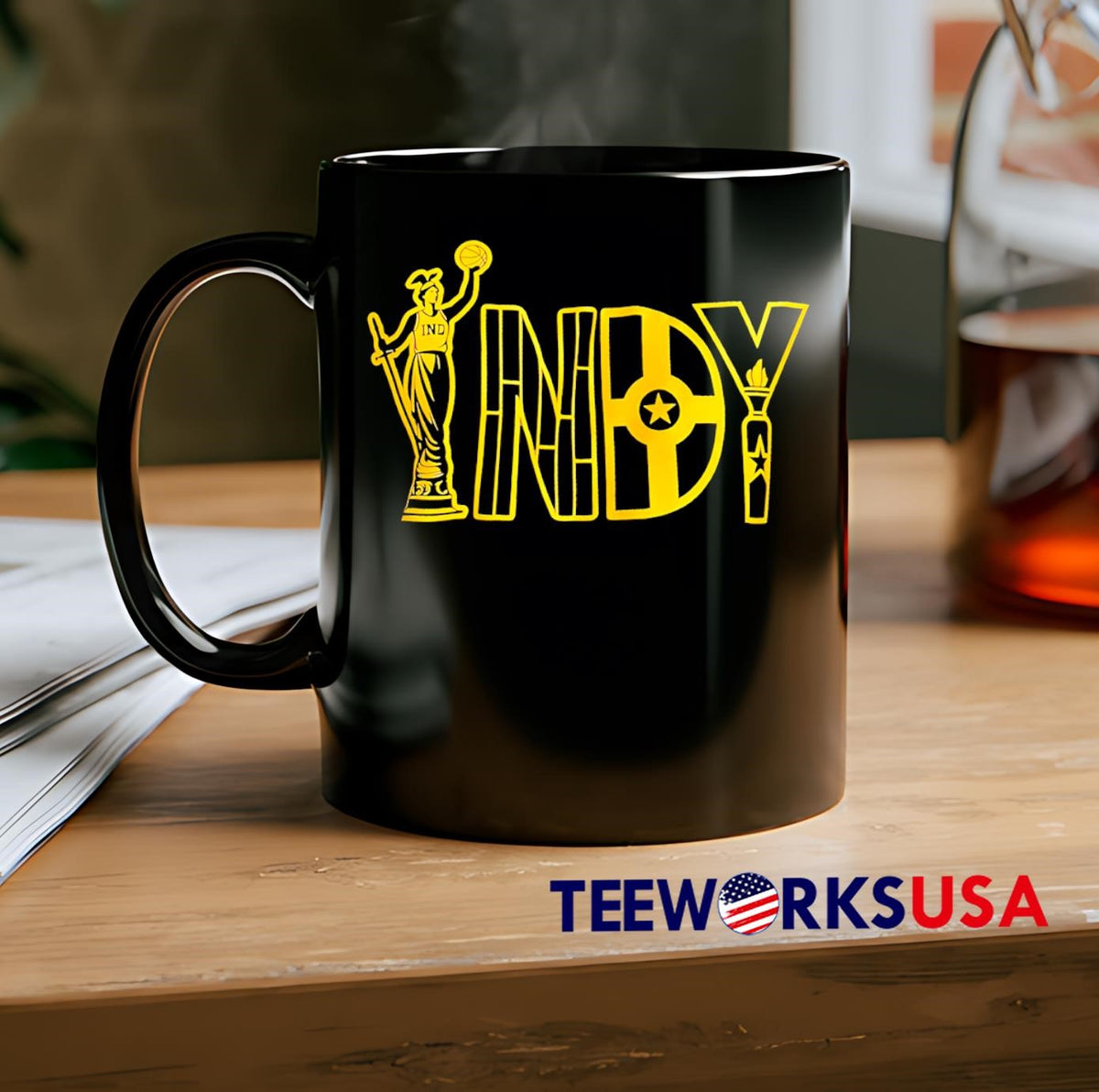 Basketball Statue INDY Yellow Star Torch Graphic - Adult & Kids T-Shirts, Sweatshirts & Hoodies apparel design preview 2