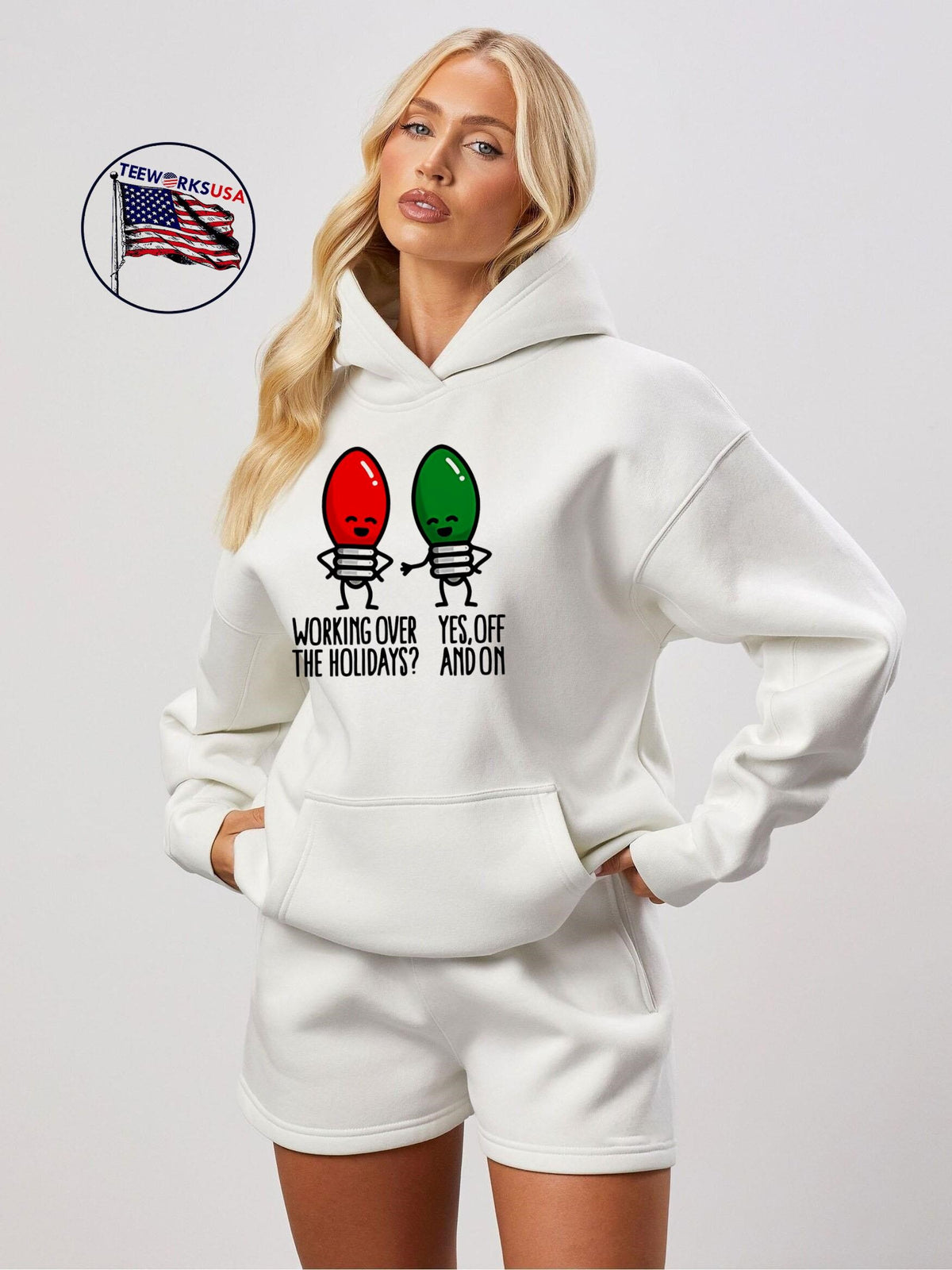 Christmas lights pun Working over holidays funny 2025 - Adult & Kids T-Shirts, Sweatshirts & Hoodies apparel design preview 2