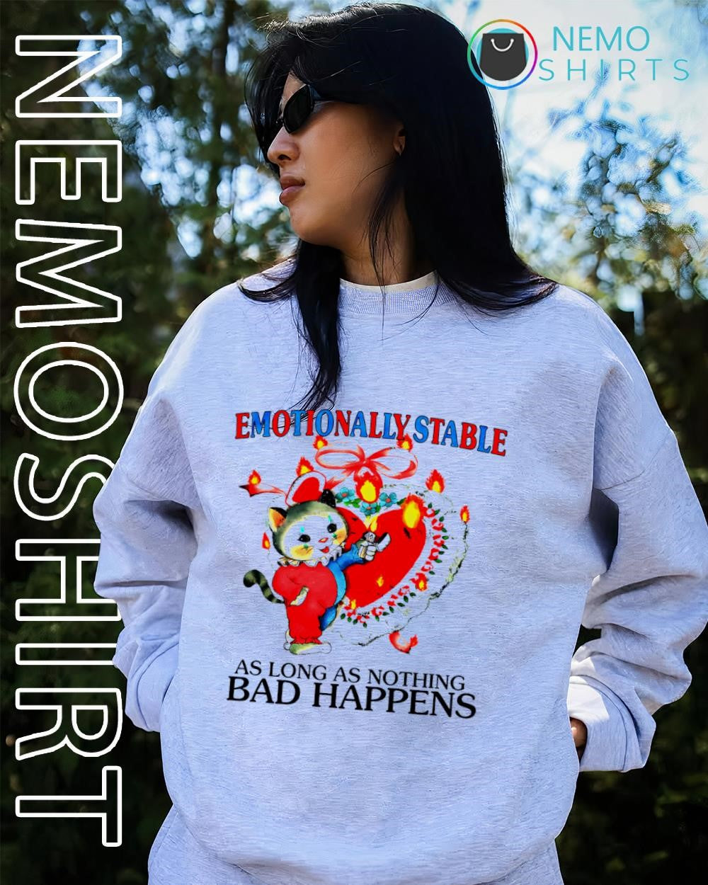 Clown cat emotionally stable as long nothing bad - Adult & Kids T-Shirts, Sweatshirts & Hoodies apparel design preview 2