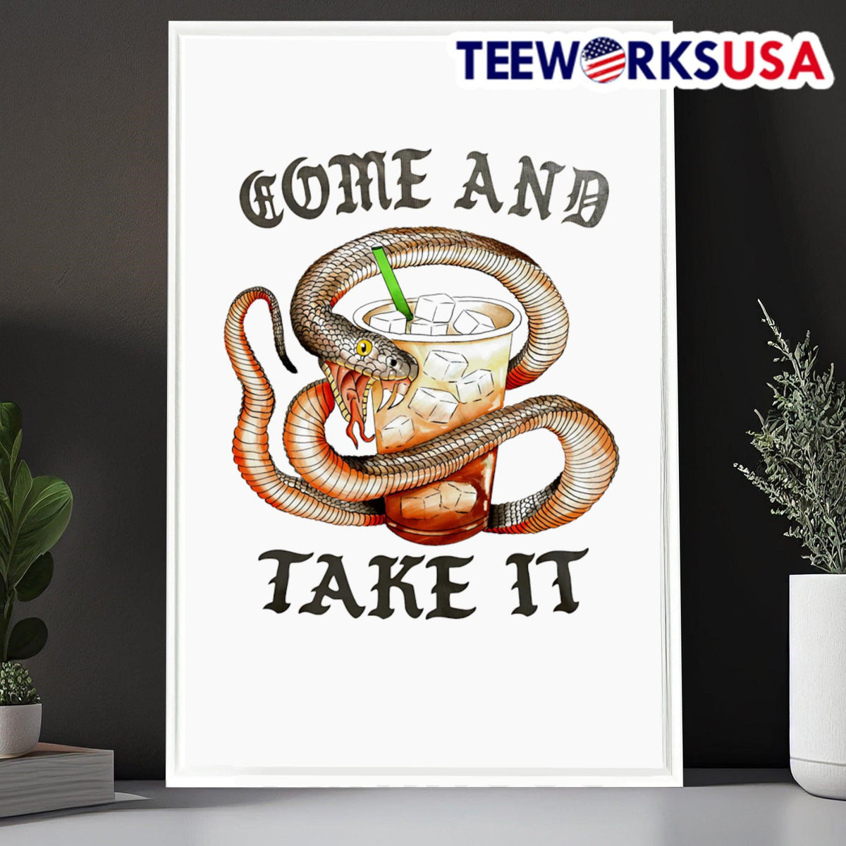 Come And Take It Snake With Iced Coffee - Adult & Kids T-Shirts, Sweatshirts & Hoodies apparel design preview 6