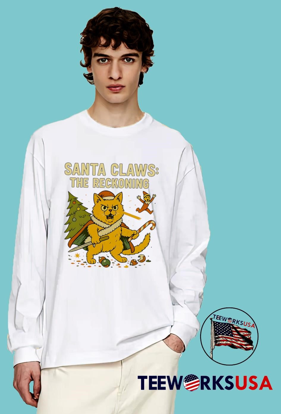 Santa Claws The Reckoning Funny Cat cute - Adult & Kids T-Shirts, Sweatshirts & Hoodies apparel design preview 4