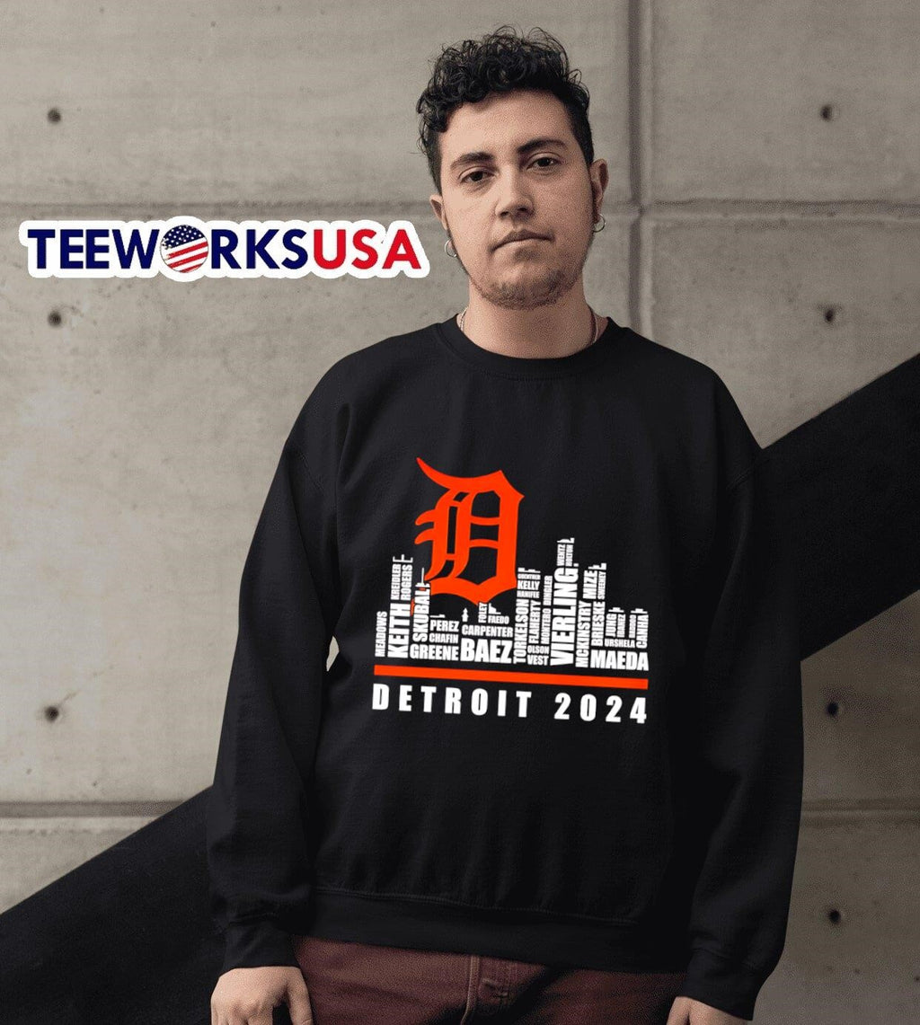 Detroit Tigers 2024 baseball skyline players names - Adult & Kids T-Shirts, Sweatshirts & Hoodies apparel design preview 3