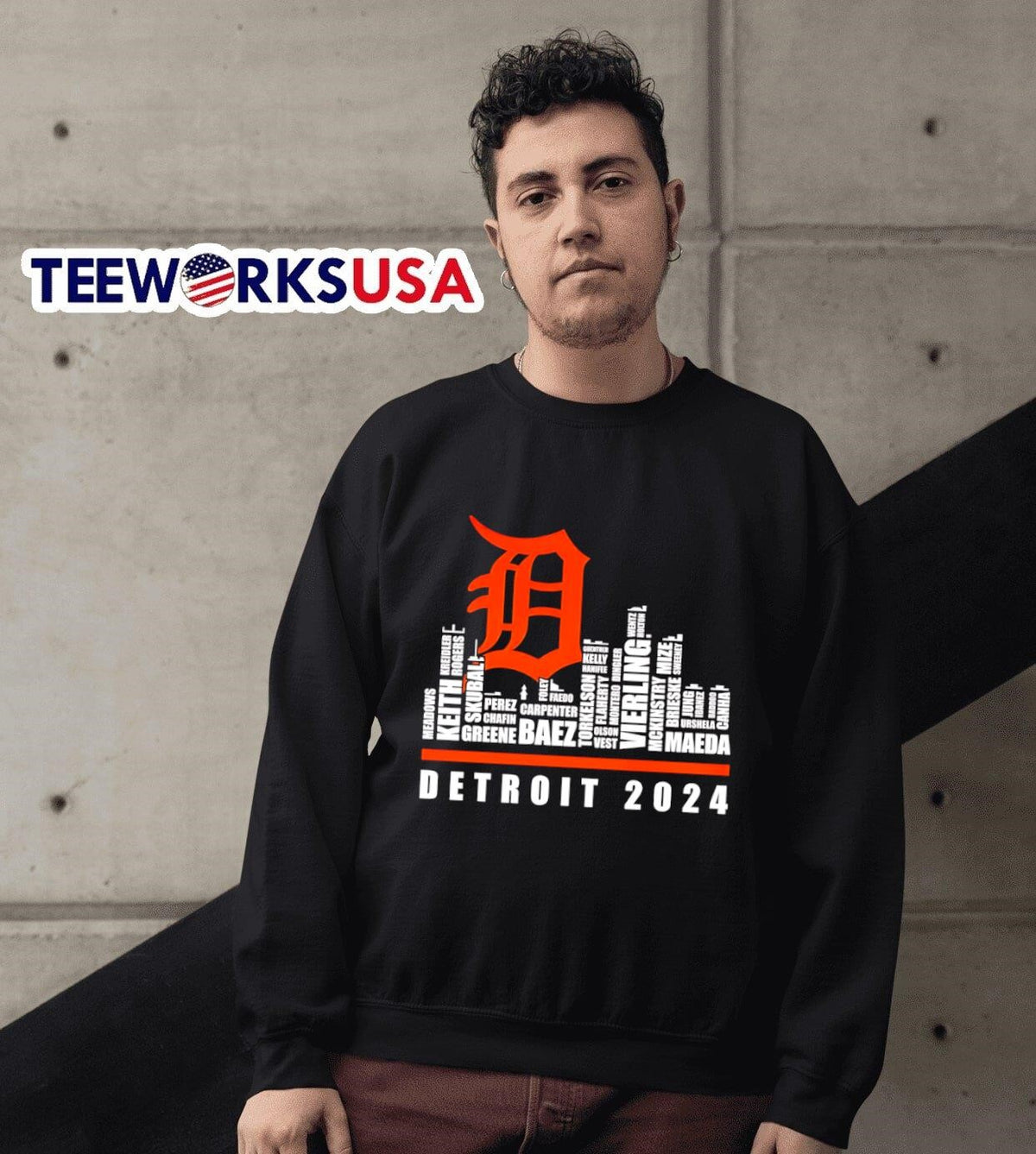 Detroit Tigers 2024 baseball skyline players names - Adult & Kids T-Shirts, Sweatshirts & Hoodies apparel design preview 3