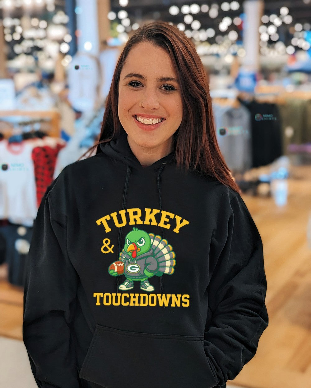 Turkey and touchdowns Green Bay Packers football - Adult & Kids T-Shirts, Sweatshirts & Hoodies apparel design preview 5