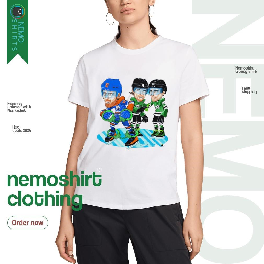 Dallas Stars player handcuffing Edmonton Oilers 2025 - Adult & Kids T-Shirts, Sweatshirts & Hoodies apparel design preview 3