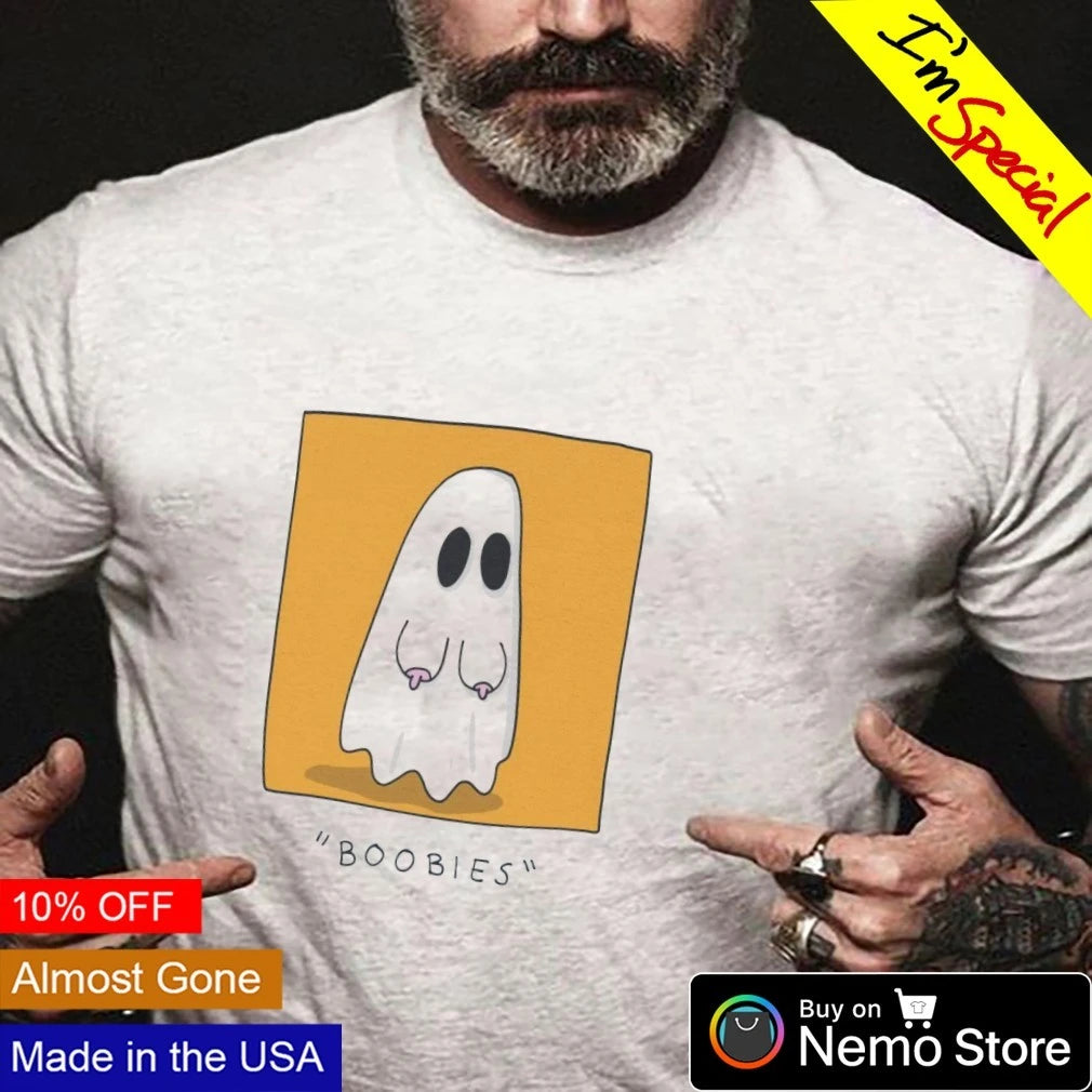 Boobies Ghost Pun funny halloween - Adult & Kids T-Shirts, Sweatshirts & Hoodies apparel design preview 3
