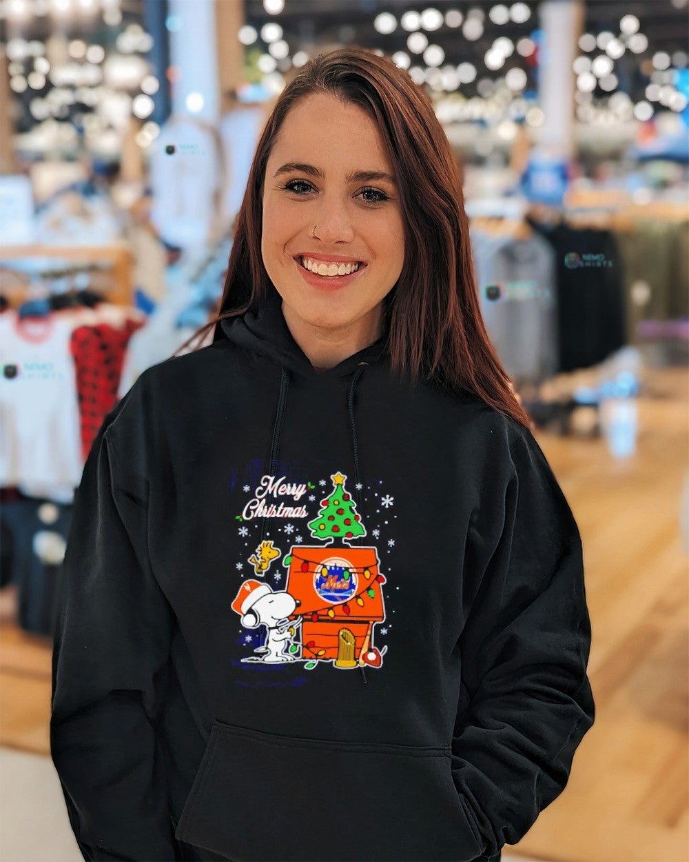 New York Mets Snoopy Merry Christmas baseball world - Adult & Kids T-Shirts, Sweatshirts & Hoodies apparel design preview 5