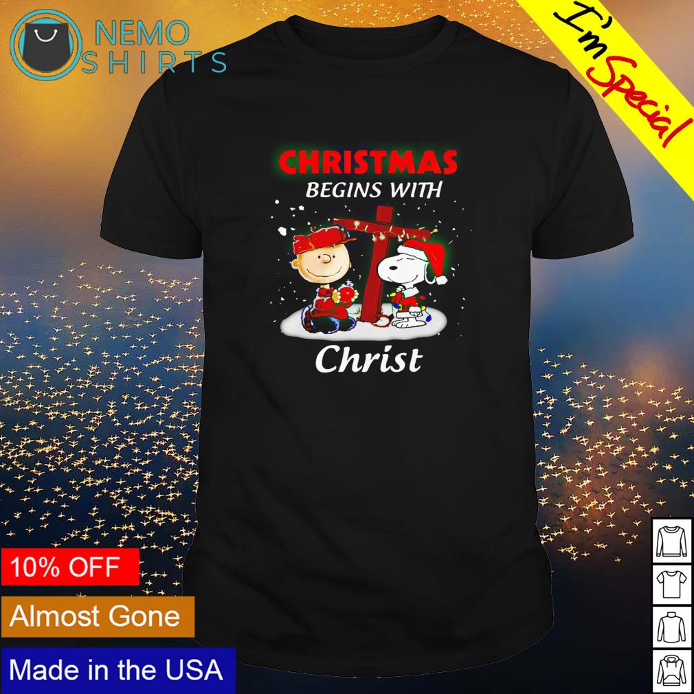 Snoopy and Charlie Brown Christmas begins with Christ - Adult & Kids T-Shirts, Sweatshirts & Hoodies apparel design preview 1