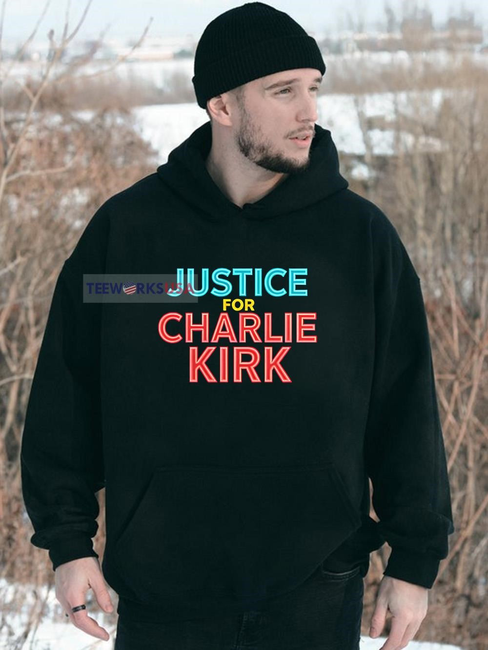 Justice for Charlie Kirk neon - Adult & Kids T-Shirts, Sweatshirts & Hoodies apparel design preview 2