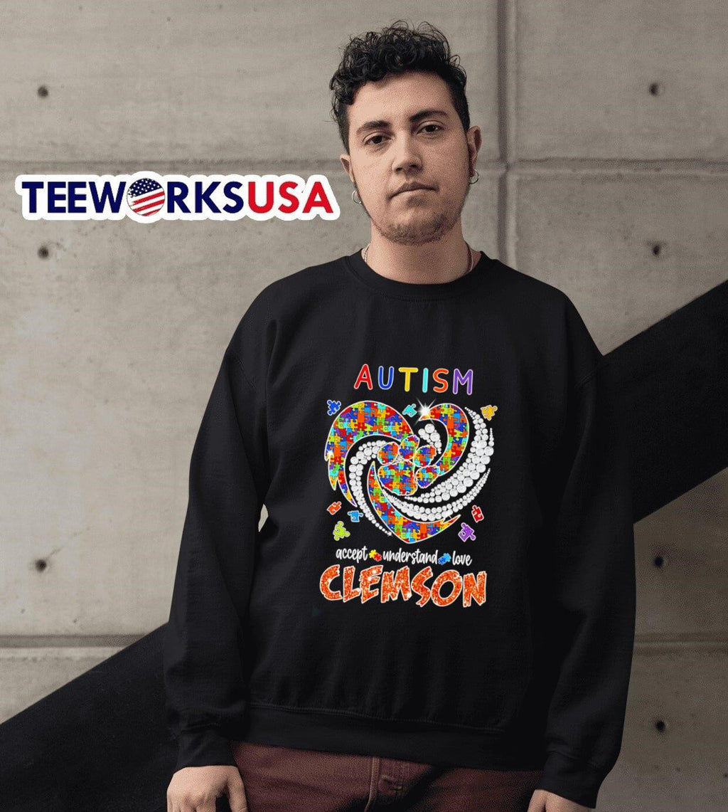 Autism accept understand love Clemson diamond heart - Adult & Kids T-Shirts, Sweatshirts & Hoodies apparel design preview 6