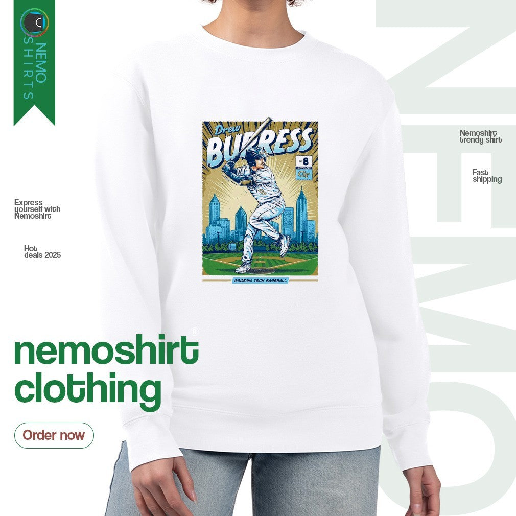 Drew Burress #8 Georgia Tech Yellow Jackets baseball - Adult & Kids T-Shirts, Sweatshirts & Hoodies apparel design preview 4