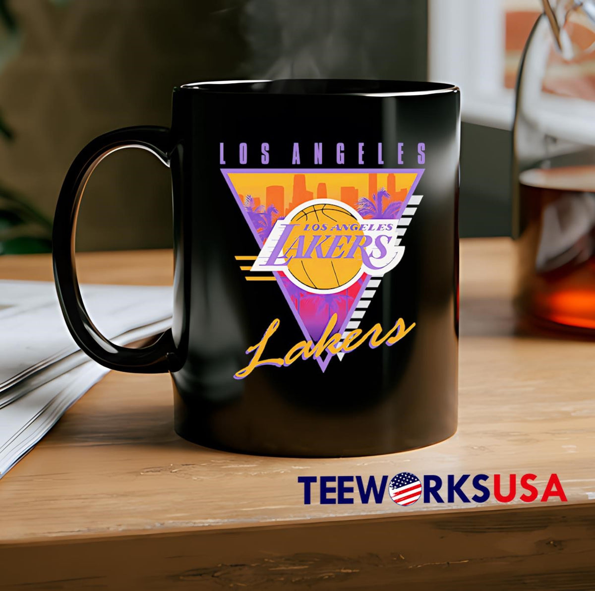 Los Angeles Lakers Basketball sunset triangle retro - Adult & Kids T-Shirts, Sweatshirts & Hoodies apparel design preview 2