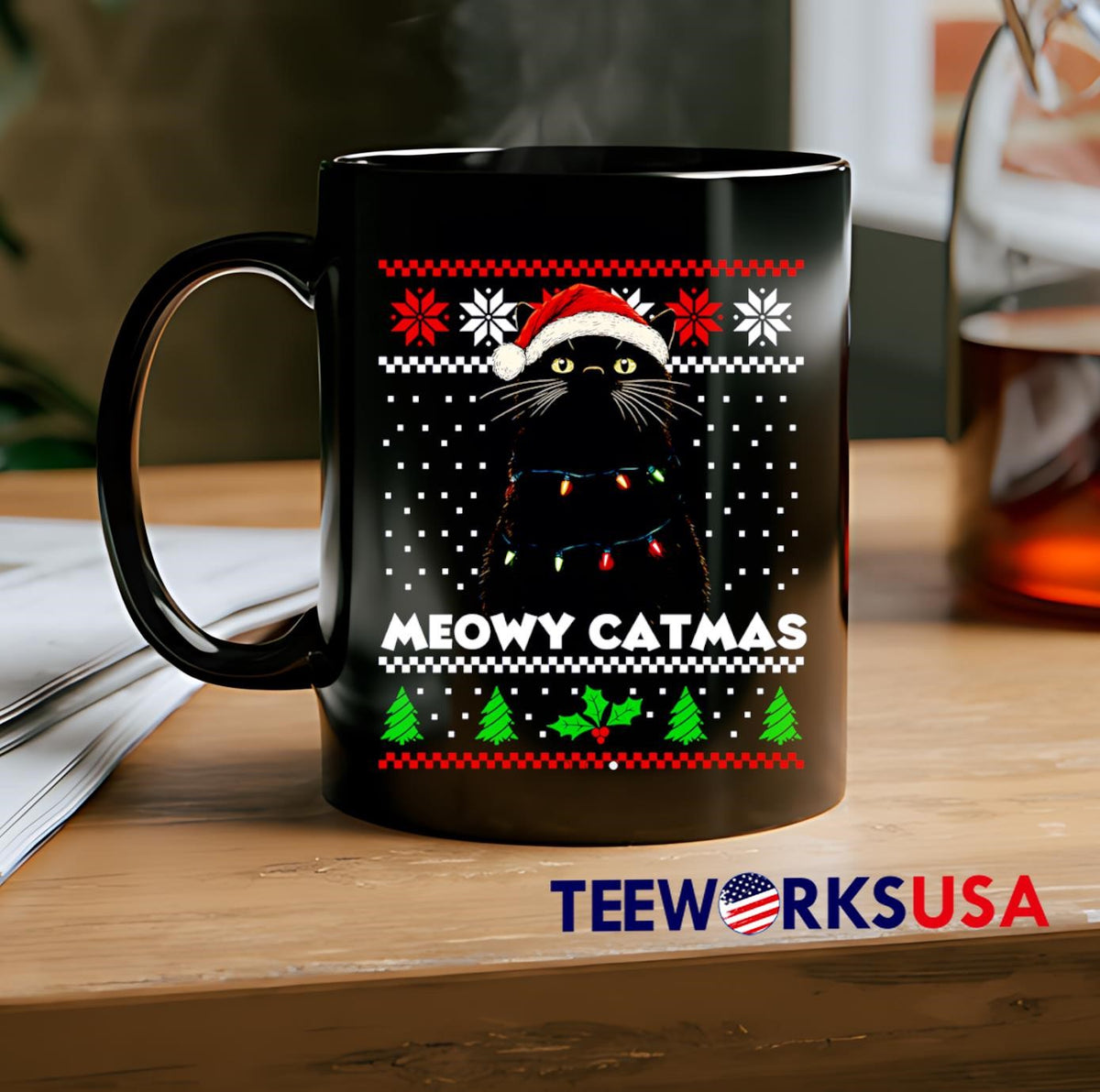 Meowy Catmas Ugly Christmas - Adult & Kids T-Shirts, Sweatshirts & Hoodies apparel design preview 2