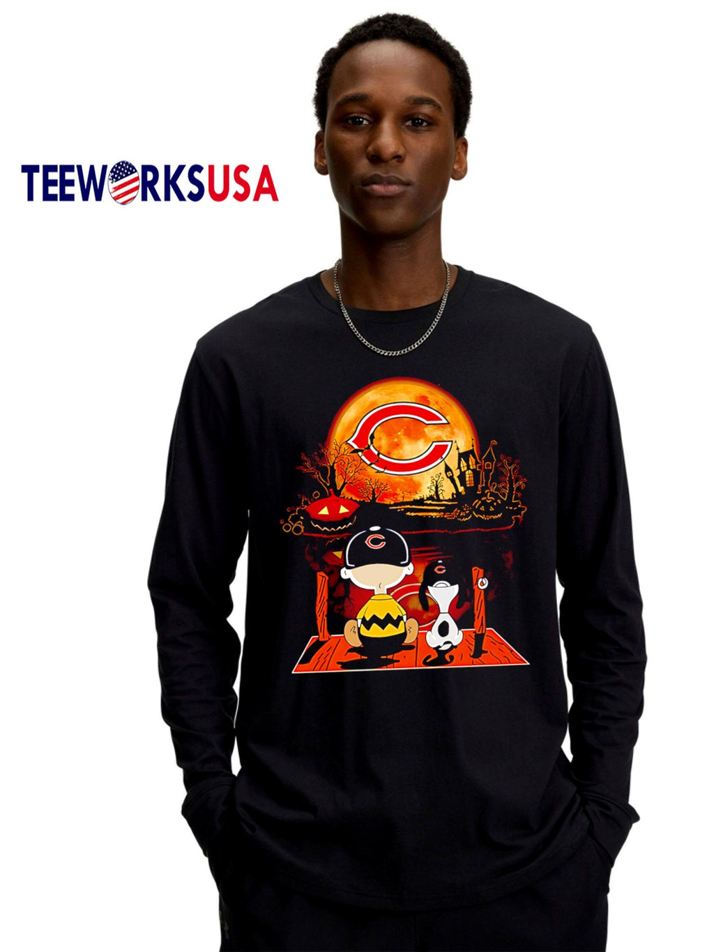 Charlie brown and Snoopy watching chicago bears - Adult & Kids T-Shirts, Sweatshirts & Hoodies apparel design preview 4