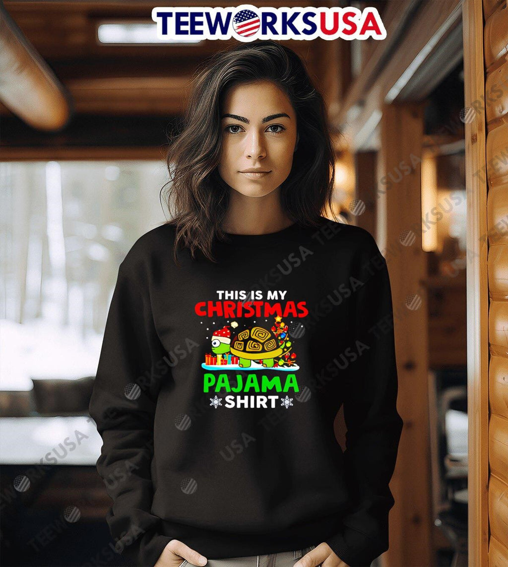 This Is My Christmas Pajama Turtle With Santa Hat - Adult & Kids T-Shirts, Sweatshirts & Hoodies apparel design preview 3