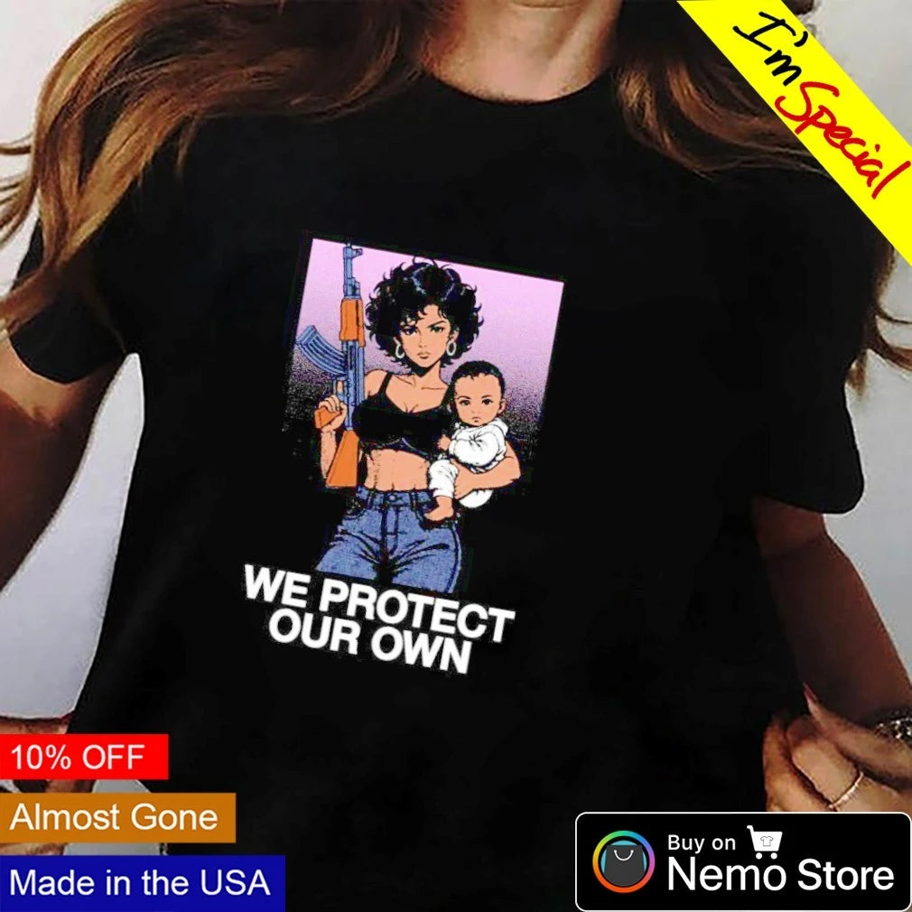 We Protect Our Own Woman with Gun and Baby - Adult & Kids T-Shirts, Sweatshirts & Hoodies apparel design preview 3