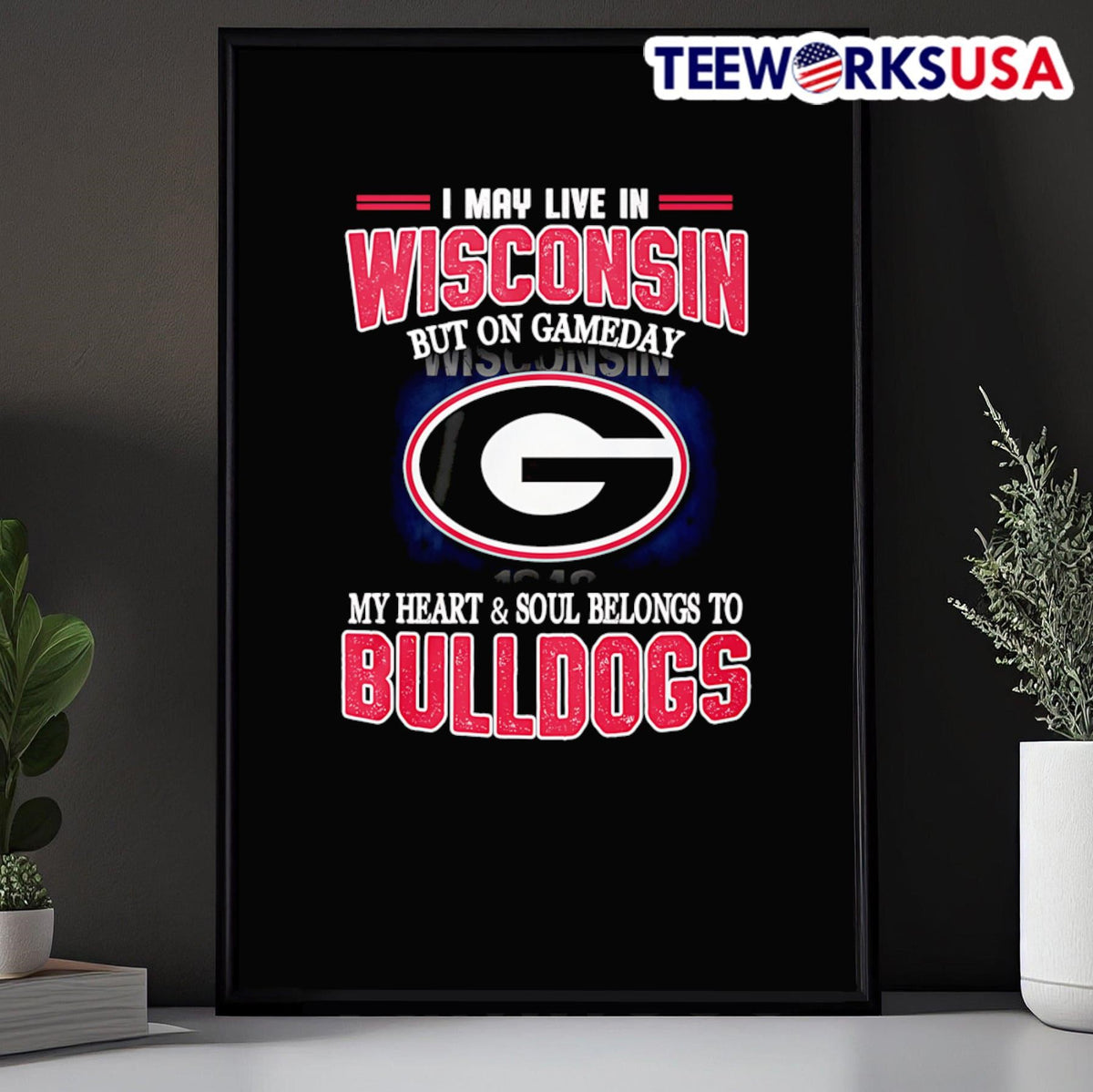 I may live in Wisconsin but on gameday my heart and - Adult & Kids T-Shirts, Sweatshirts & Hoodies apparel design preview 5