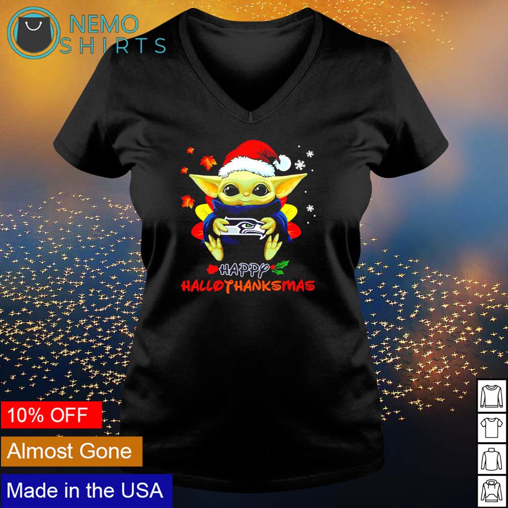 Baby Yoda Seahawks happy Hallothanksmas - Adult & Kids T-Shirts, Sweatshirts & Hoodies apparel design preview 5