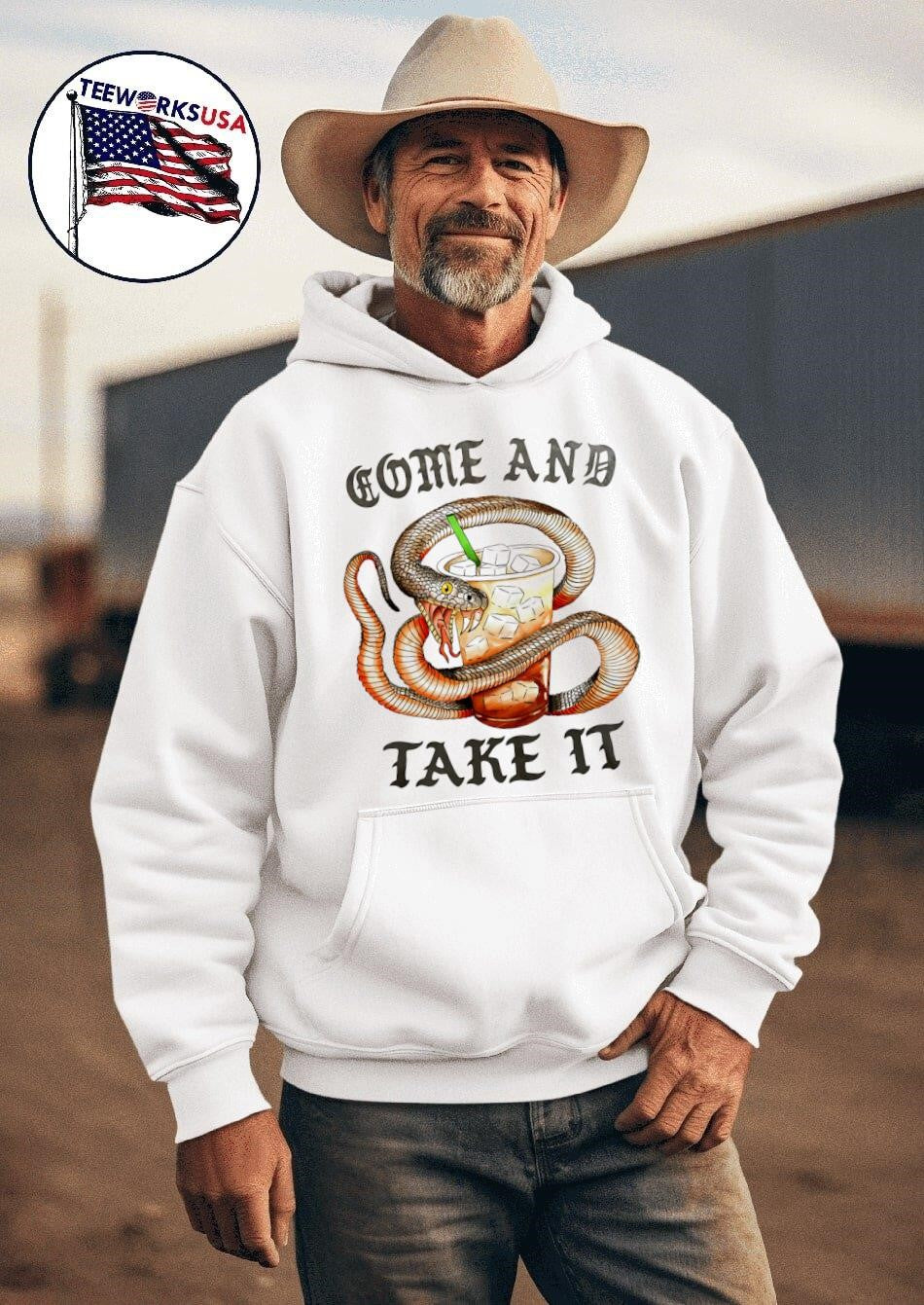 Come And Take It Snake With Iced Coffee - Adult & Kids T-Shirts, Sweatshirts & Hoodies apparel design preview 2