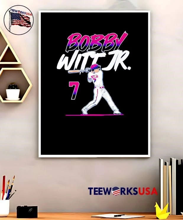 Bobby Witt Jr 7 Baseball Player Batting Pink White - Adult & Kids T-Shirts, Sweatshirts & Hoodies apparel design preview 5
